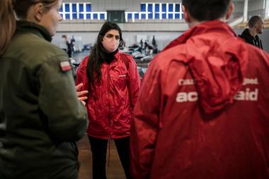 ActionAid Staff pictured at sports and recreation center in Chelm, Poland being used as a reception centre 